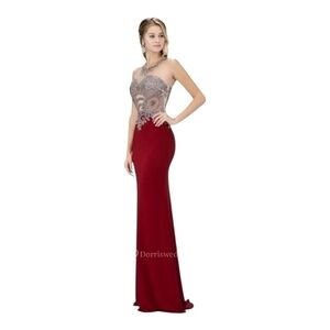 GLS Elegant Red and Silver Evening Prom Gown